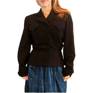 50s Black Wool Jacket Peplum Vintage 36 26